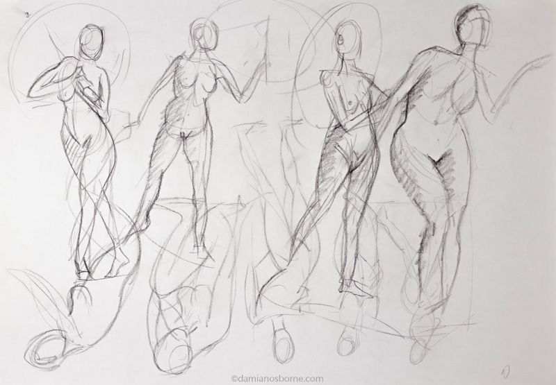 Gesture drawing exercises, Damian Osborne, 2018