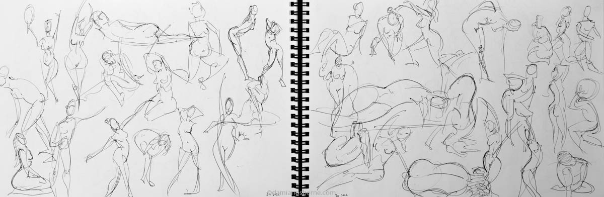 Gesture drawings, 30 second, ballpoint pen, Damian Osborne, 2020