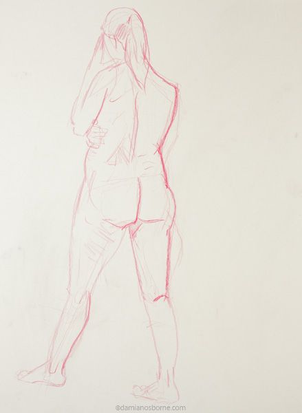 Gesture sketch, 5 minute, female nude standing, Damian Osborne, 2018