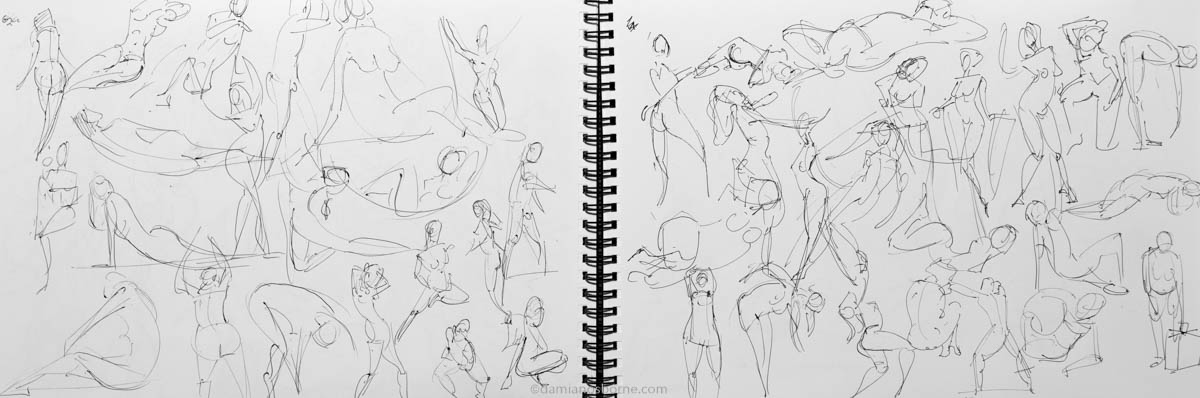 Gesture sketches, 30 second, ballpoint pen, Damian Osborne, 2020