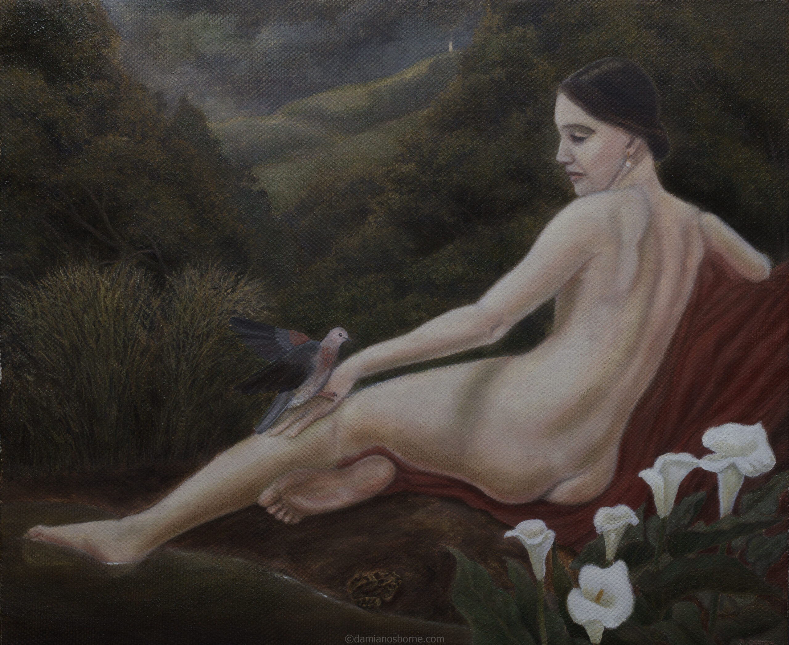 Lady of Gentleness by Damian Osborne, oil on canvas, 38 x 46 cm, 2024. A Classical realism nude figurative oil painting