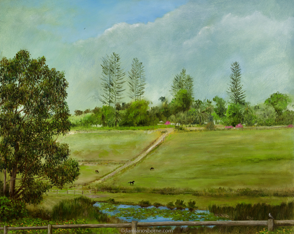 The Paddocks (Plein Air Study), oil on board, 40 x 50 cm, Damian Osborne, 2011, plein air impressionism, Constantia vineyard painting, South African landscape oil painting.