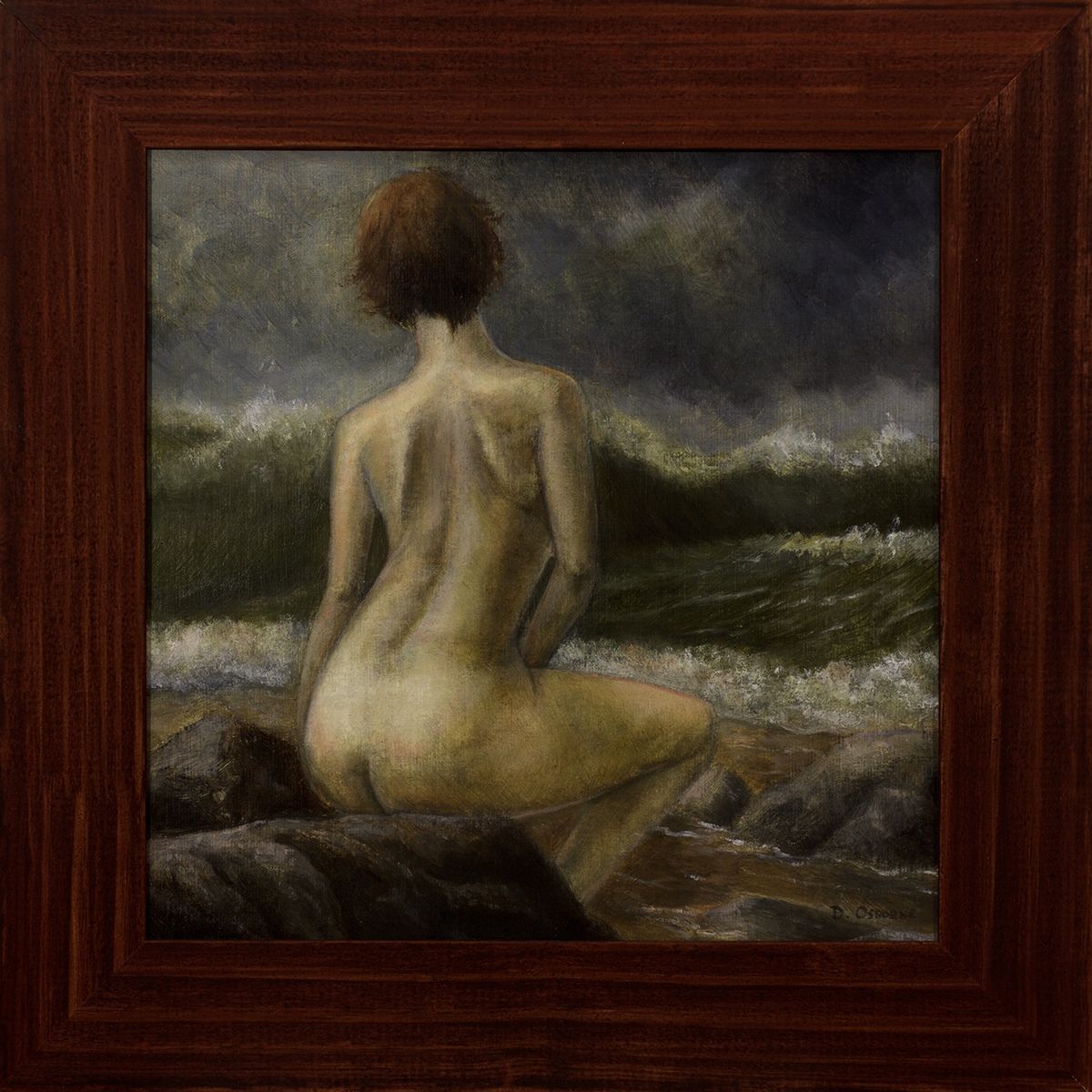 Sirens art. The Sirens_Facing the Waves_framed, figurative oil painting by Damian Osborne